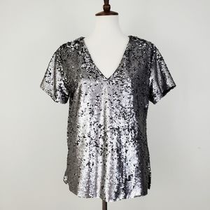 Anthro Vanessa Virginia Sequin V-Neck Tee